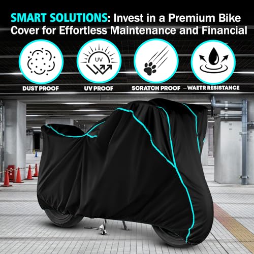 Image of Water Resistant Bike Cover Dustproof UV Protection Bike Body Cover for Hero Splendor Plus All-Weather Protection with Aqua Blue Piping - (Black)