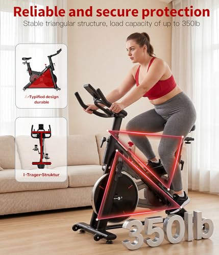 Image of Exercise Bike,Magnetic Resistance Stationary Bike,Silent Indoor Bike with App Sync, LCD Monitor & Adjustable Seat for Home Cardio