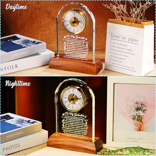 Image of Arikyrist Godmother Gifts from Godchild with Wooden Light Base, Glass Clock Gift for Best Godmother on Birthday Christmas Mothers Day Thanksgiving from Goddaughter Godson Table Decor