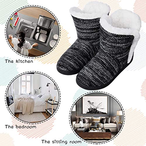 MIXIN Women Comfort Warm Fluffy Faux Fur Slipper Boots Soft Memory Foam Ankle Booties House Pull on Shoes Anti-Slip Sole Indoor Outdoor 6