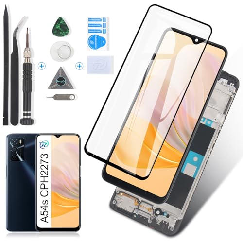 RongZy para OPPO A54s CPH2273 LCD+Pantalla Táctil Digitalizador Asamblea Reemplazo +Reparación Herramientas(Negro con Marco)