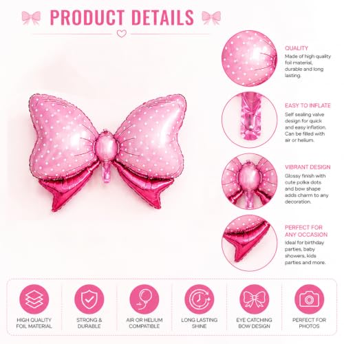 Image of Pack of 3 Pink Bow Foil Balloons for Birhtday Decoration