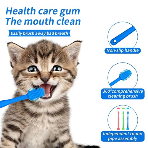 Image of 3 Pack Cat Toothbrush with 360-degree Head,Full Surround Bristles Silicone Safe, Effective and Deep Pet Teeth Cleaning,Brush Away Bad Breath Toothbrush cat Teeth Cleaning Health Care