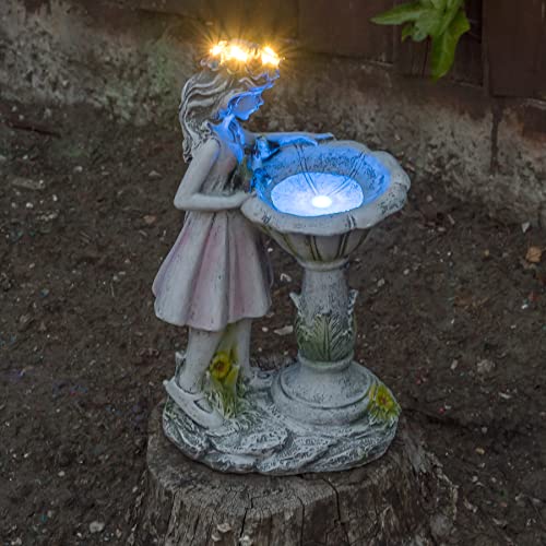 GloBrite Estatua de hadas,Adornos de resina de jardín, estatuilla de ángel