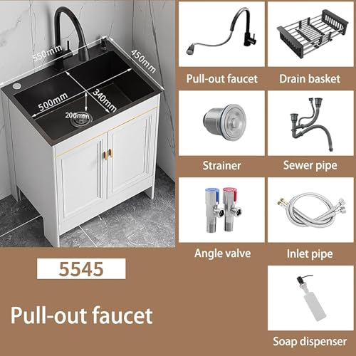 Topjia Stainless Steel Utility Kitchen Sink with Cabinet,Kitchen Sink and Cabinet Combo,Multipurpose Hand Washing Station for Bathroom Restaurant Farmhouse Laundry(55x45x80cm, A)