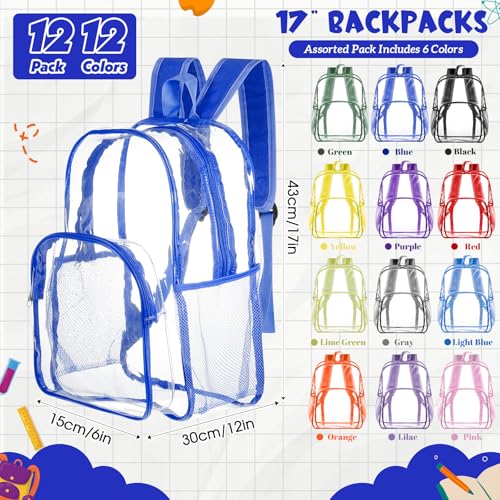 Image of Amylove 12 Pcs Clear Backpack bulk for Stadium Events Heavy Duty PVC Transparent Bookbag for College Workplace Security (17 Inches,12 Colors)