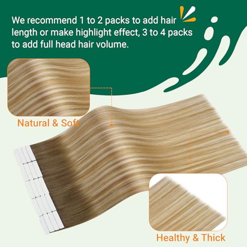 Easyouth Invisible Tape in Hair Extensions Human Hair Balayage Blond Tape Extensions Real Human Hair 24 Inch Brown Ombre Honey Blonde Platinum Blonde Tape in Human Hair Straight 20Pcs 50g #6/27/60 - Image 4