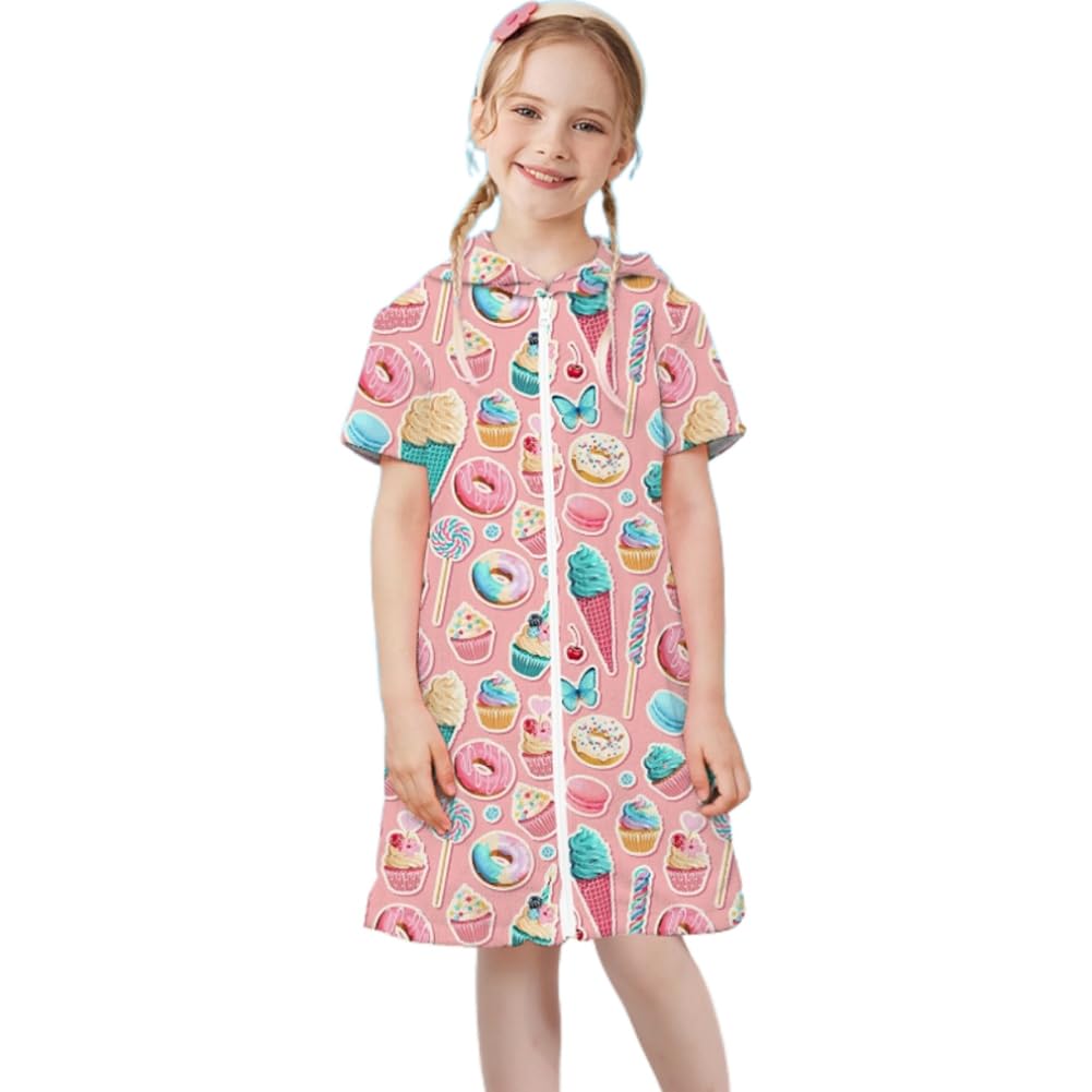 skogafoss Girls Swim Cover Up Toddler Zip-Up Beach Pool Swimwear kids Hooded Swimsuit