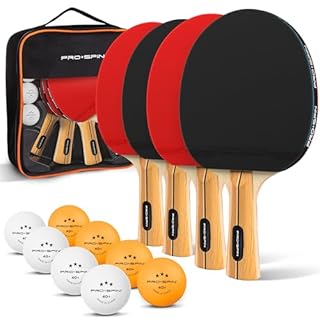 PRO-SPIN Raquettes de Ping-Pong – Set Premium Haute-Performance avec Balles 3 Étoiles et Mallette | Kit de Tennis de Table (Rouge, Set 4 Joueurs)