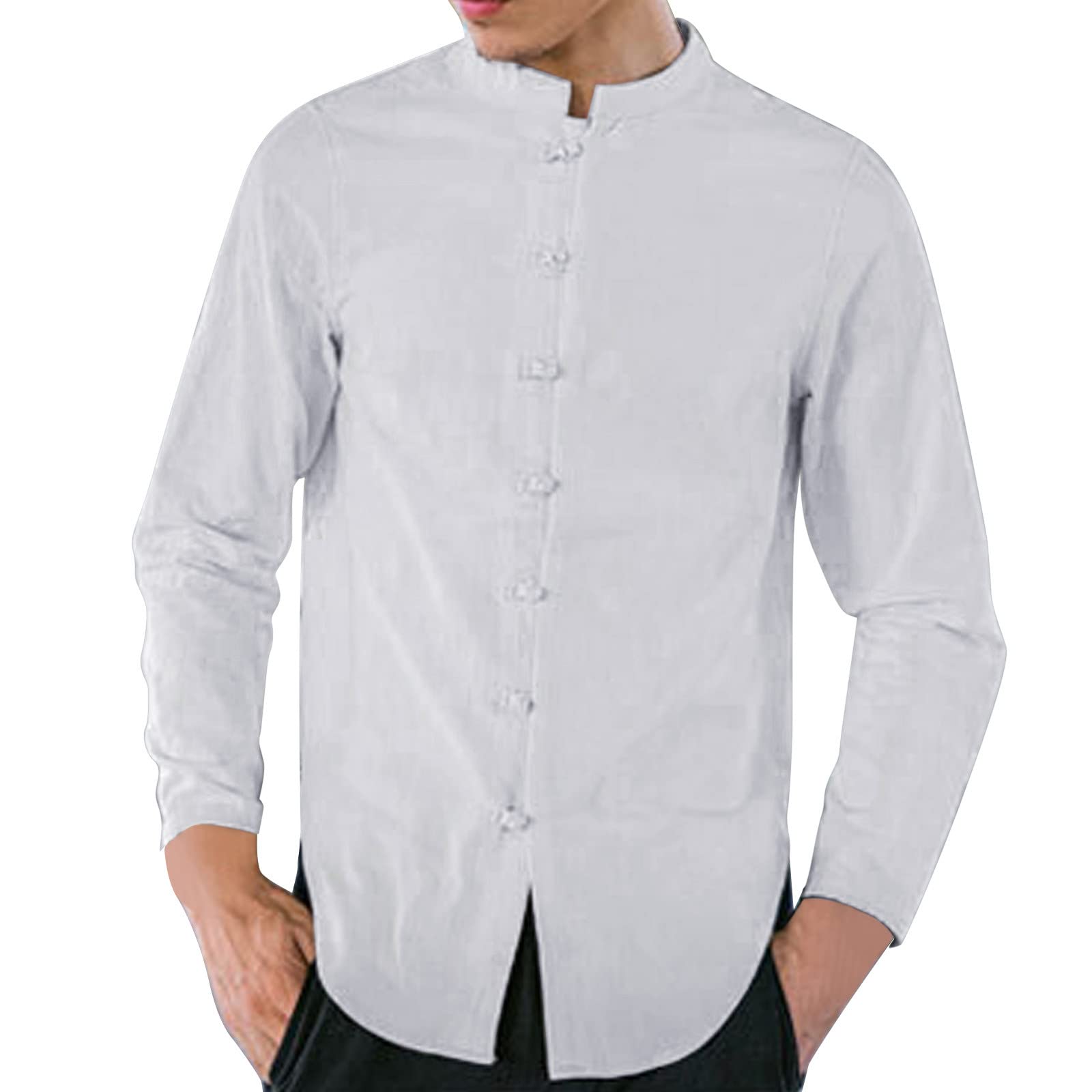 Générique Chemise Homme Manches Longues Couleur Unie Chemise Col Mao