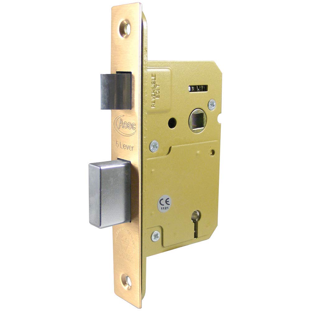 Asec Polished 5 Lever Brass Bs 3621 Door Mortice Sashlock 3" (76Mm) As11325