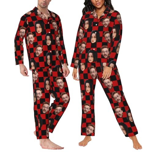 LSDINDF Pijamas Personalizados con Foto de Cara, Divertido Conjunto de Pijamas Familiares para Parejas, Regalos de Pijamas para Hombres y Mujeres para Él y Ella - Varios Estilos