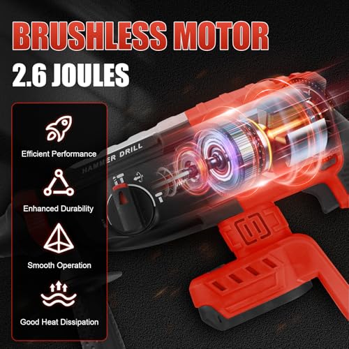 Gpaentsn Cordless Rotary Hammer Drill (Tool Only) Compatible with Milwaukee M18 | 2.6J Impact | SDS-Plus Chuck | 4-Mode | Brushless Motor (Battery not Included) thumbnail 6