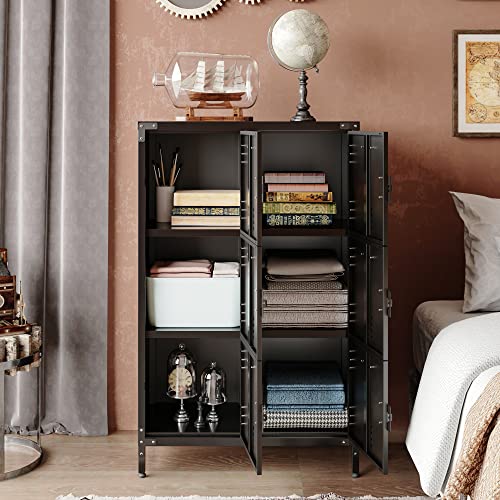 Metal Storage Cabinet, Storage Locker Employees Locker With 6 Doors, 47" Height Steel Cabinet With Lockable Doors, Storage Cabinet With Adjustable Feet For Home Office Gym. #TOP1