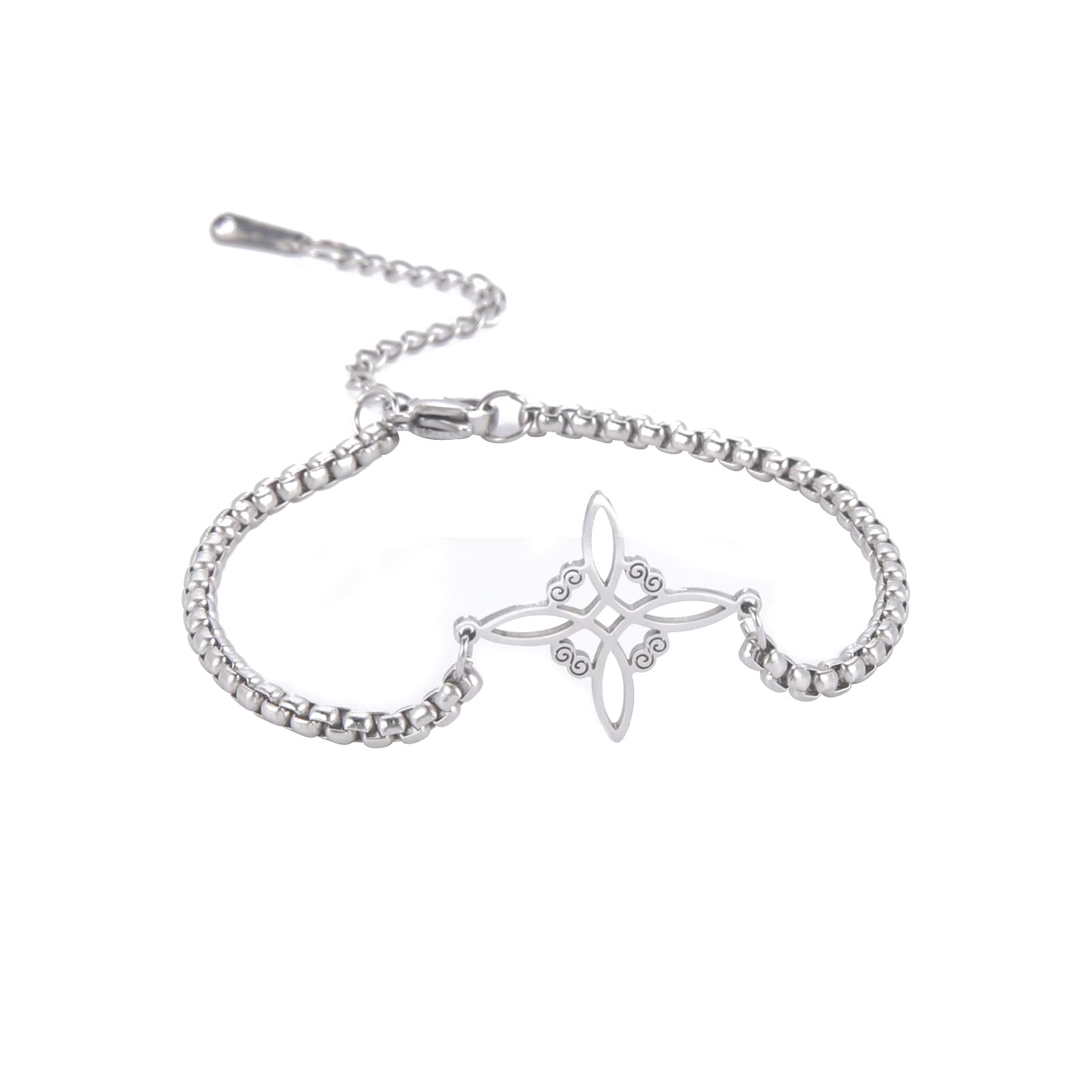kkjoy Pulsera de Nudo de Brujas de Acero Inoxidable Nudo Mágico Pagano Wiccan 4 Puntas Nudo Celta Brujería Pulsera para Mujer Niña
