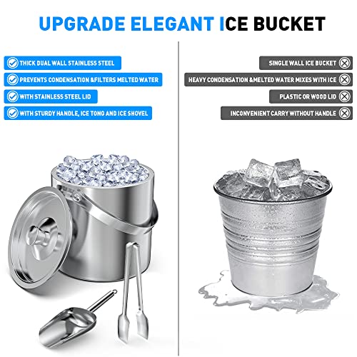 Ice Bucket 2L With Lid,Scoop,Tongs, Double Wall Insulated Stainless Steel Ice Bucket Wine Bucket For Cocktail Bar And Parties #TOP4