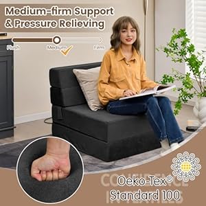 Komfott folding floor sofa bed convertible sleeper chair bed 6 inch breathable high density foam futon floor couch sleeping mattress portable guest bed lazy sofa with removable washable cover  urban country home decor