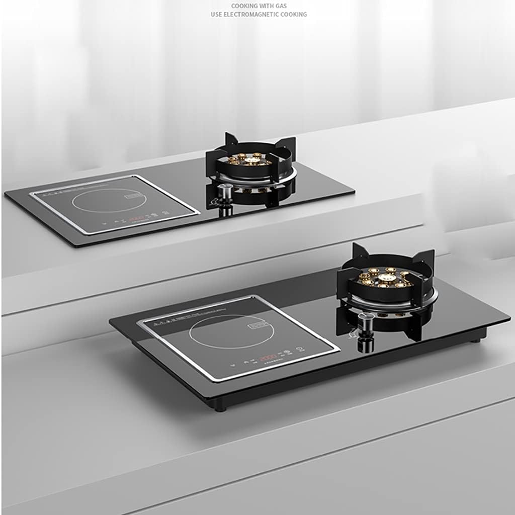 Gas Stoves Gas 2 in 1 Built-in Black GlassGas hob Cooker 7.0KW Nine-cavityGas hob&3000W Removable Induction Cooker Smart Timing &Child Lock Knob 75x44x15CM [Energy Class A] (Color : NG) (Ng )