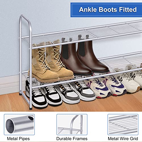Image of KEETDY 2-Tier Long Shoe Rack for Closet Shoe Organizer for Entryway, Metal Stackable Shoe Storage Shelf for 18 Pairs Sneakers with Strong Wire Grid, Gray