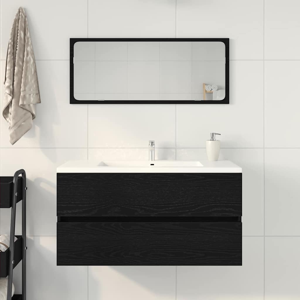 Mobile Sottolavabo Sospeso Rovere Nero 90x38,5x45 cm | Mobiletto sospeso salvaspazio per il bagno, ideale per ottimizzare la superficie a terra con stile moderno.