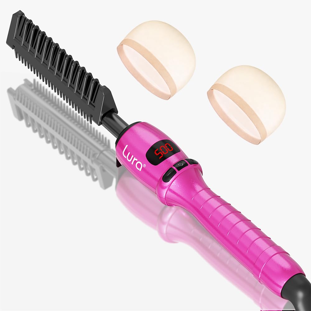 LURA 180-500°F Hot Comb for Wigs,Electric Hot Comb for Black Women Hair,Pressing Combs for Black Hair,Hair Straightening Comb for Synthetic Wigs(Pink)