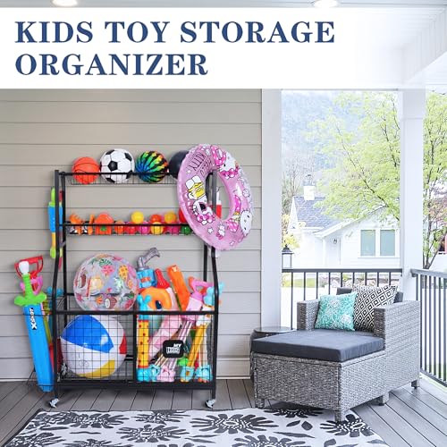 Image of Mythinglogic Rolling Sports Equipment Organizer for Garage Gear and Toys