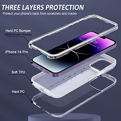 Anuck Case For Iphone 14 Pro Case 6.1 Inch, Crystal Clear Heavy Duty Defender Phone Case 3 Layer Shockproof Full-Body Protective Case Hard Pc Shell & Soft Tpu Bumper Cover For Women Girls, Clear #TOP1
