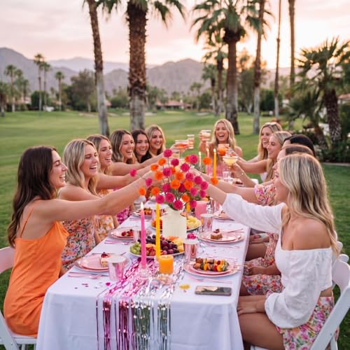 Image of Giegxin 5 Pcs Pink and Orange Party Decorations Fake Chrysanthemum Mum Bouquet for Bachelorette Party Decorations Tequila Sunrise Bridal Shower Wedding Table Centerpiece Vase Arrangement