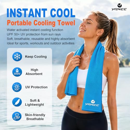 Image of YQXCC 4 Pack Cooling Towels (47 inchx12 inch), Ice Cool Towels for Neck & Face | Soft Breathable Microfiber, Instant Cooling Neck Wraps, Ideal for Yoga, Golf, Gym, Running, Camping & Hot Weather