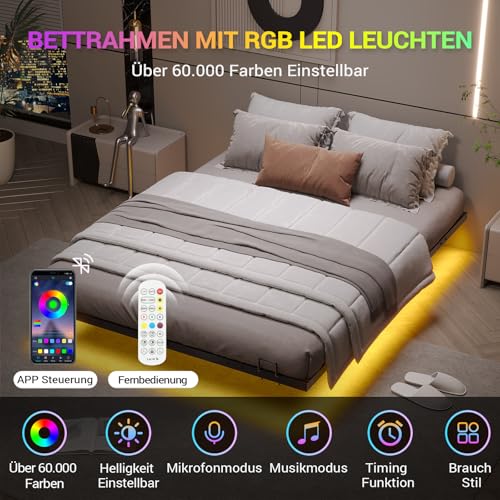 DICTAC Bett 120x200 cm mit LED Beleuchtung Bettgestell 120x200 mit Lattenrost aus Metall Bettrahmen Erwachsene Floating Bed Frame mit Licht-Robust und Stabil,Leichte Montage,Schwarzer(ohne matratze)