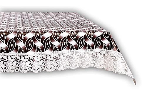 Image of The Furnishing Tree Waterproof PVC Rectangle Shaped 2 Seater Table Cover WxL 45x70 inches Interlocked Ropes Pattern Grey with White Border lace