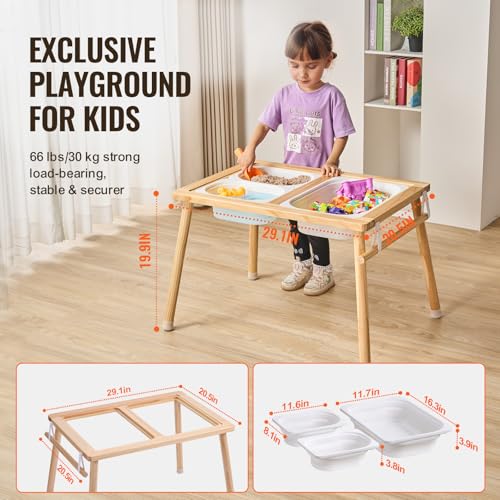 Image of VEVOR Sensory Table for Toddlers, Activity with 3 Foldable Storage Bins, Paper Roll Holder, Indoor /Outdoor Play Sand and Water, Wooden Drawing Table, Gift for Boys Girls