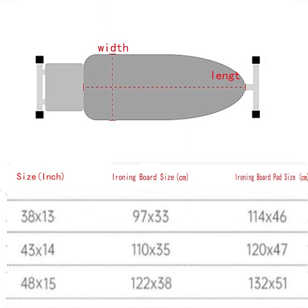 Almohadilla de algodón for Tabla de Planchar, tamaño pequeño (13 x 37, 14 x 42, 15 x 45), con Relleno Grueso, Ajustable ,Fundas para Tablas de Planchar(Grey,14x43 Inch(35x110 cm))