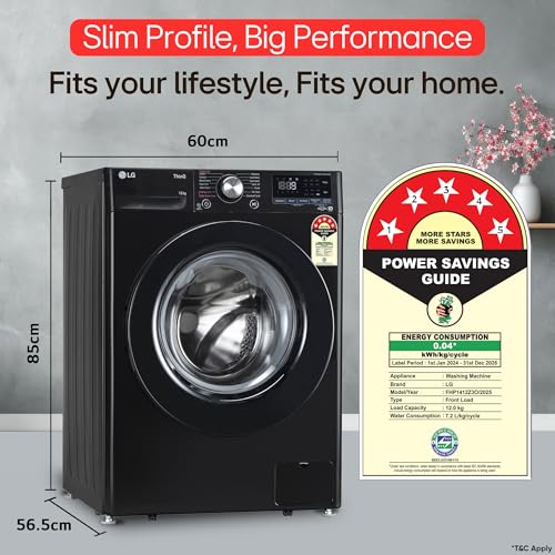 Image of LG 12 Kg, 5 Star, AI Direct Drive Technology, Wi-Fi, Steam Fully Automatic Front-Loading Washing Machine (FHP1412Z3O, Intelligent & Convenient Fabric Care, Allergy Care, In-Built Heater, Onyx Black)