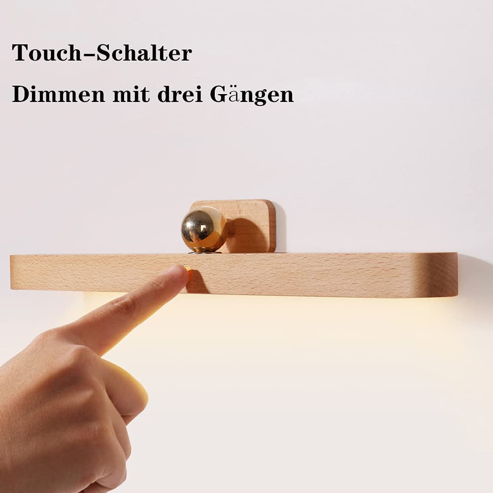 Lampe de miroir de salle bain LED rechargeable armoire USB éclairage maquillage sans fil en bois applique murale 5W dimmable avec interrupteur tactile éclairage garde-robe avec éclairage