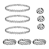 Desenda 3 Sets 90s Tattoo Stretch Jewelry Collection Girls Choker Necklace Kit Elastic Chokers Stretchy Bracelets Gothick Vintage Choker Jewelry for 90s or 2000s Themed Parties (Black)