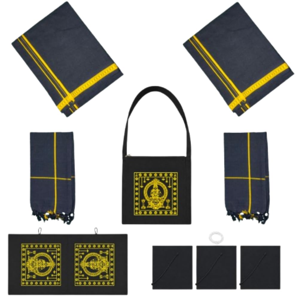 ygm Ayyappa Swamy Sabarimala Pilgrimage Combo Set |10 Pieces Attire & Pooja Kit | 2 Dhotis, 2 Angavastram, 1 Shoulder Bag, Cotton Thick Drill Cloth Irumudi Kattu Bag Complete Set for Samy Ayyappan (Black)-picture-52
