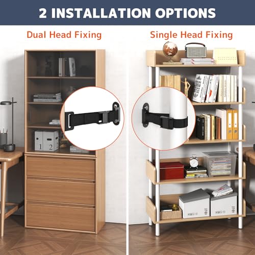 Anti Tip Furniture Anchors (2 Sets), Heavy Duty Furniture Wall Anchor, Earthquake Proof Wall Anchors for Baby & Pet Safety, Easy Install Adjustable Furniture Safety Kit (Black) - Thumbnail 3