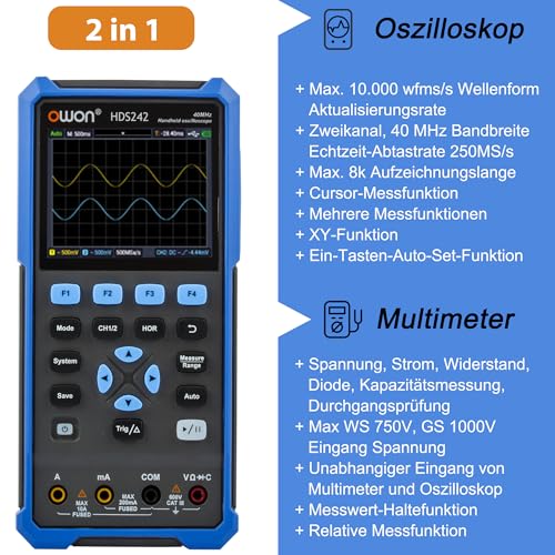 HDS242 OWON Oszilloskop 2 in 1 40MHz Bandbreite Handheld Oszilloskop Zwei Kanäle mit 3,5 Zoll LCD Auto-Kalibrierung Funktion