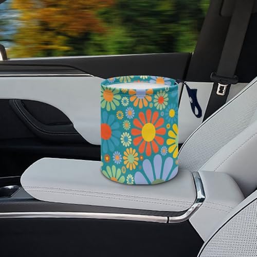 Image of Hippie Flower Car Trash Can for Car Trash Bag Bin Hanging Automotive Car Garbage Cans Leak-Proof Car Organizer Vehicle Trash Can