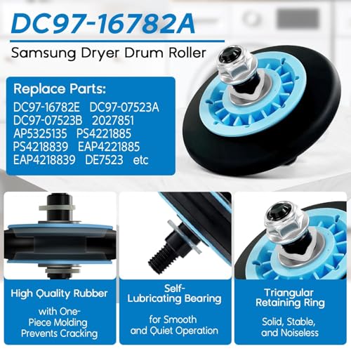 Image of Dryer Roller Replacement Kit for Samsung Dryer Repair Kit Compatible with Samsung Dryer Parts, DC97-16782A Dryer Roller, DC93-00634A Dryer Idler Pulley, 6602-001655 Dryer Belt, DV42H5000EW /A3 Parts
