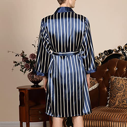 Lu's Chic Men's Long Sleeve Satin Bath Robe 2 Piece Pajamas Set Satin Shorts Plaid Printed Soft2