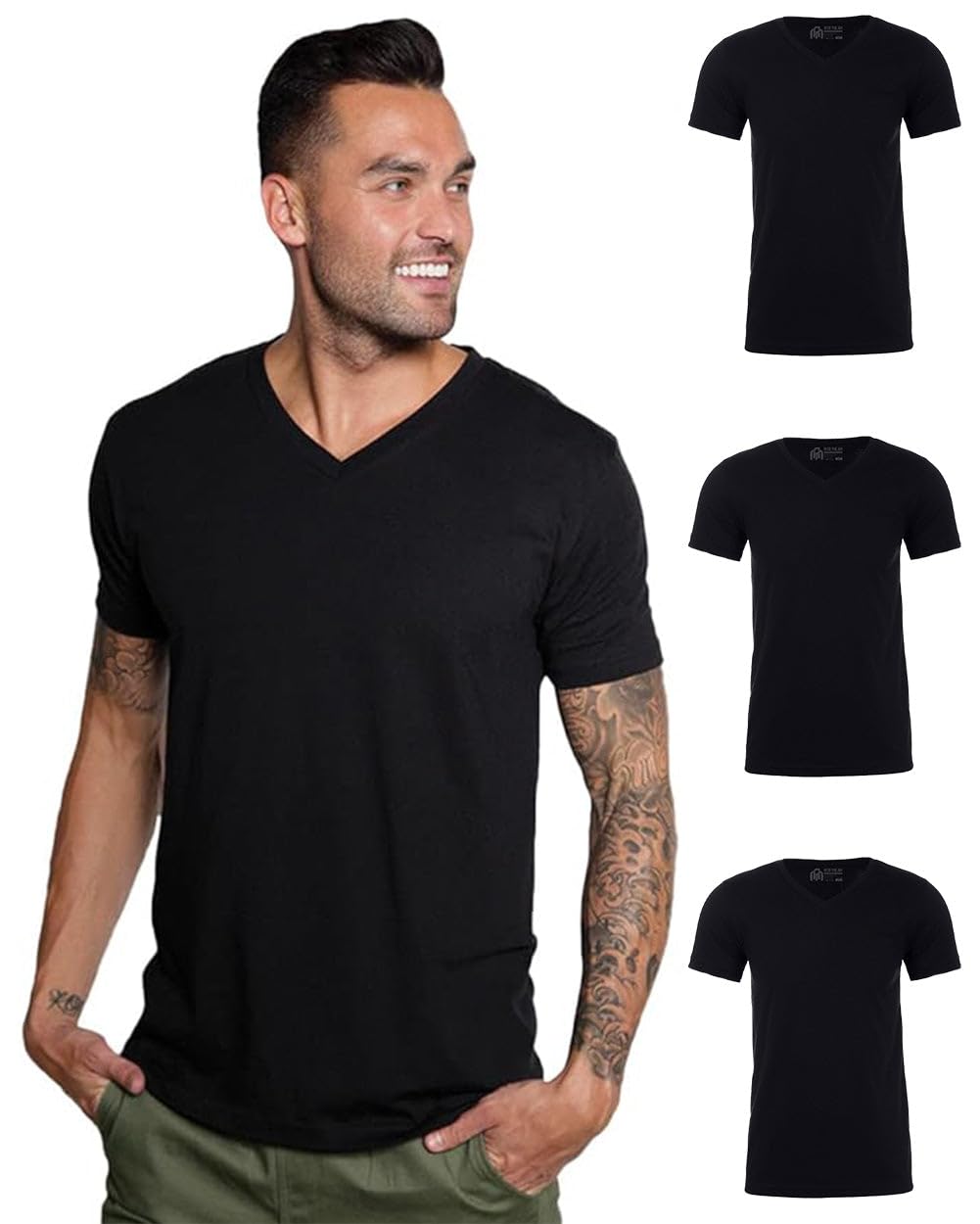 INTO THE AM Premium V Neck T Shirts for Men - Modern Fitted Tees S - 2XL Vneck Undershirts