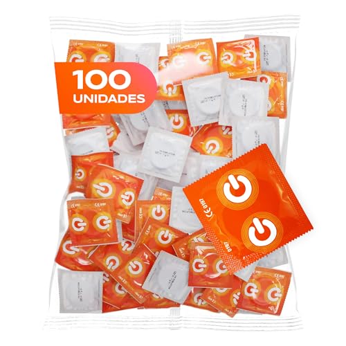 ON) Condones Estimulantes, Paquete de 100 unidades, Grosor de pared delgado de 0,07 mm, 54 mm de ancho