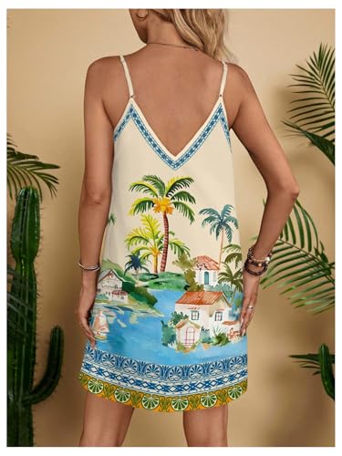 Image of RoseSeek Women's Summer Boho Floral Tropical Mini Dresses V Neck Spaghetti Strap Flowy Beach Vacation Sundress 2026