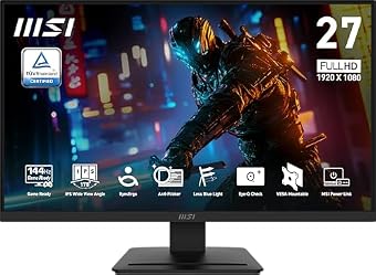 msi PRO MP273L E14 27-inch IPS 1920 x 1080 (FHD) Gaming Office Monitor, 144Hz, Free-Synch, HDR Ready, HDMI, VGA Port,VESA Mountable, Tilt, 4-Side Slim Bezel,1ms, Black