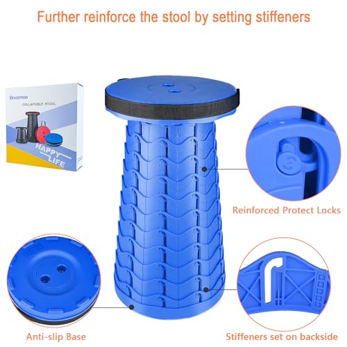 Image of Boreeman Upgraded Folding Stool Lightweight Yet More Sturdy with Load Capacity 400lbs Portable Collapsible Stool for Camping Fishing Hiking BBQ (All Blue)