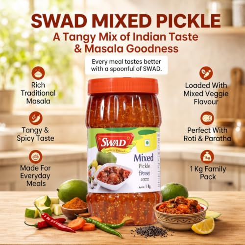 Image of SWAD Delicious and Tangy Mixed Pickle Achar /Mango, Lemon, Green Chillies, Carrot, Kerda Mixed Pickle - 1 Kg