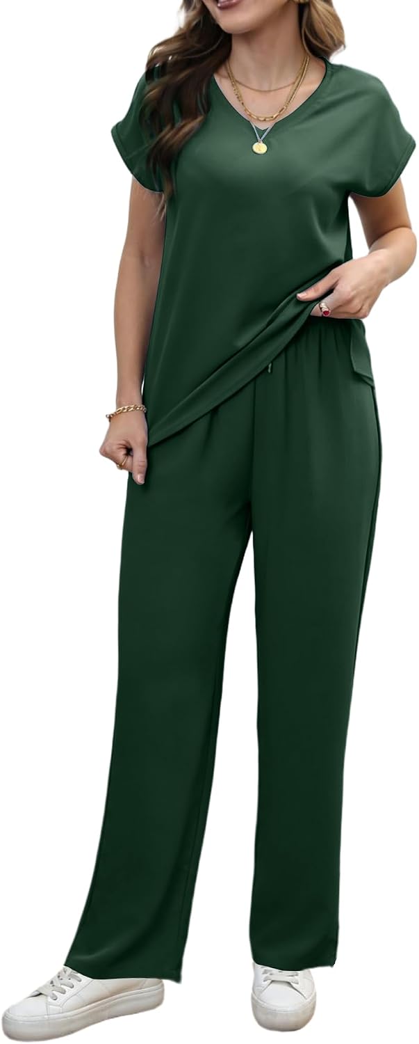 2 Piece Sets for Women Batwing sleeve lounge set Spring/Summer travel and vacation outfit ladies loungewear sets