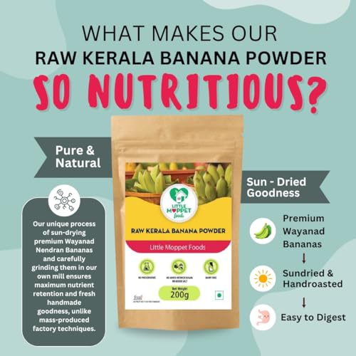 Image of Little Moppet Foods Raw Kerala Banana Powder - 200g |Made by a doctor Mom| No Additives and Preservatives | Free from Added Salt and Sugar | Prepared from Sundried Raw Kerala Nendran Banana | Fibre-Rich | Easily digestible | Kannankaya Powder